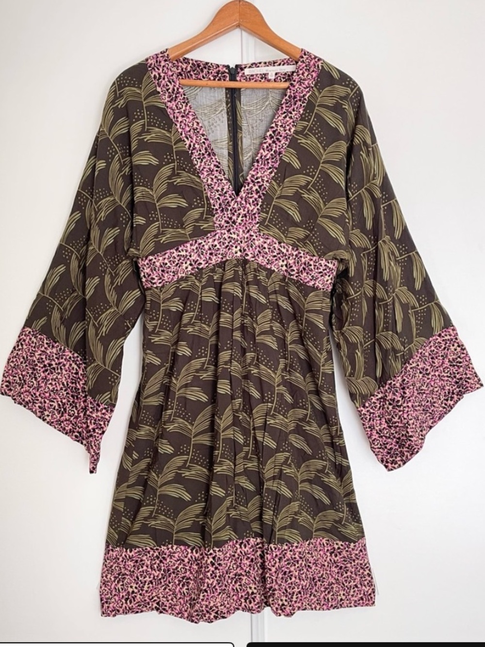 RACHEL Rachel Roy Olive Dress with Pink Animal-Print Trim